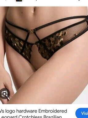 Victoria's Secret Leopard Embroidery Crotchless Brazilian Panty featuring sheer